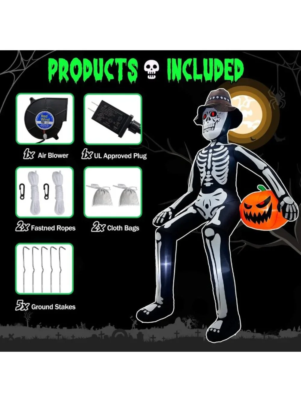 Giant 10 FT Halloween Skeleton Inflatable Decor with Pumpkin & LED Lights for